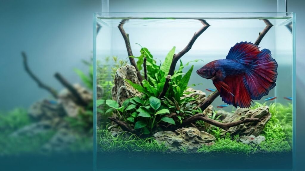 Freshwater aquarium with colorful fish and aquatic plants